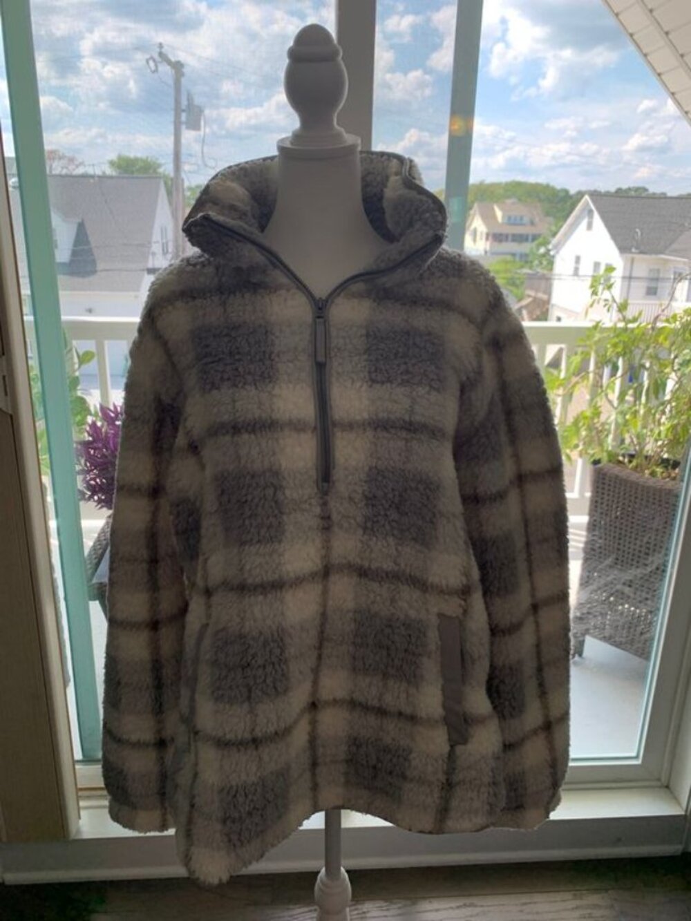 Abercrombie & Fitch Sherpa Fleece Jacket Plaid 1/4 Zip Women's XL
